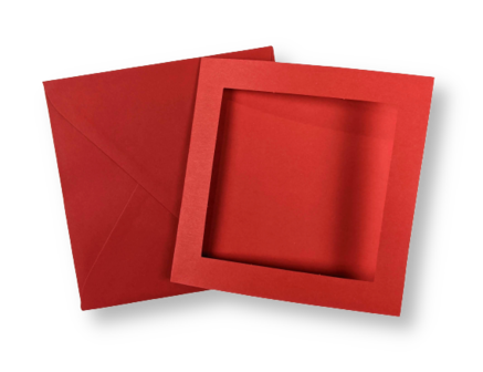 Passe-partout kaart met envelop Rood 14 x 14 cm 4 stuks